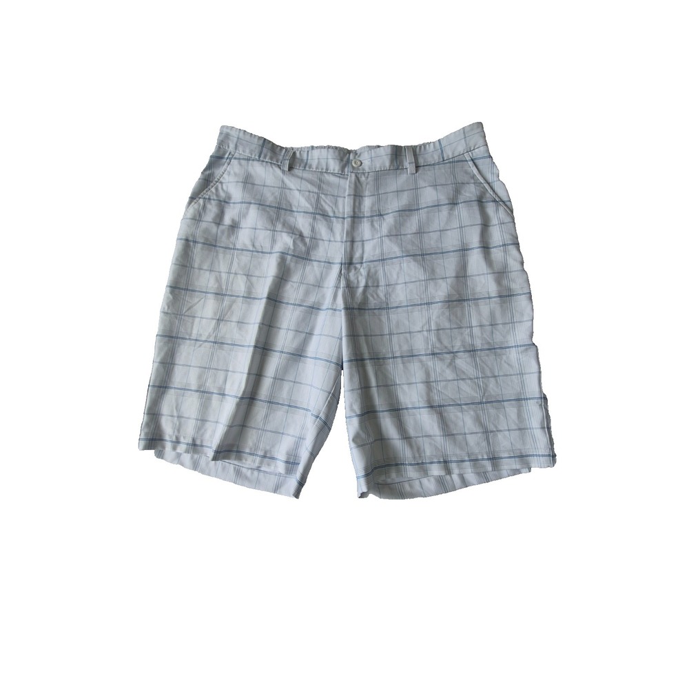 Tommy Armour Golf Shorts White Blue Plaid Stretch Performance Flat Front Men 40